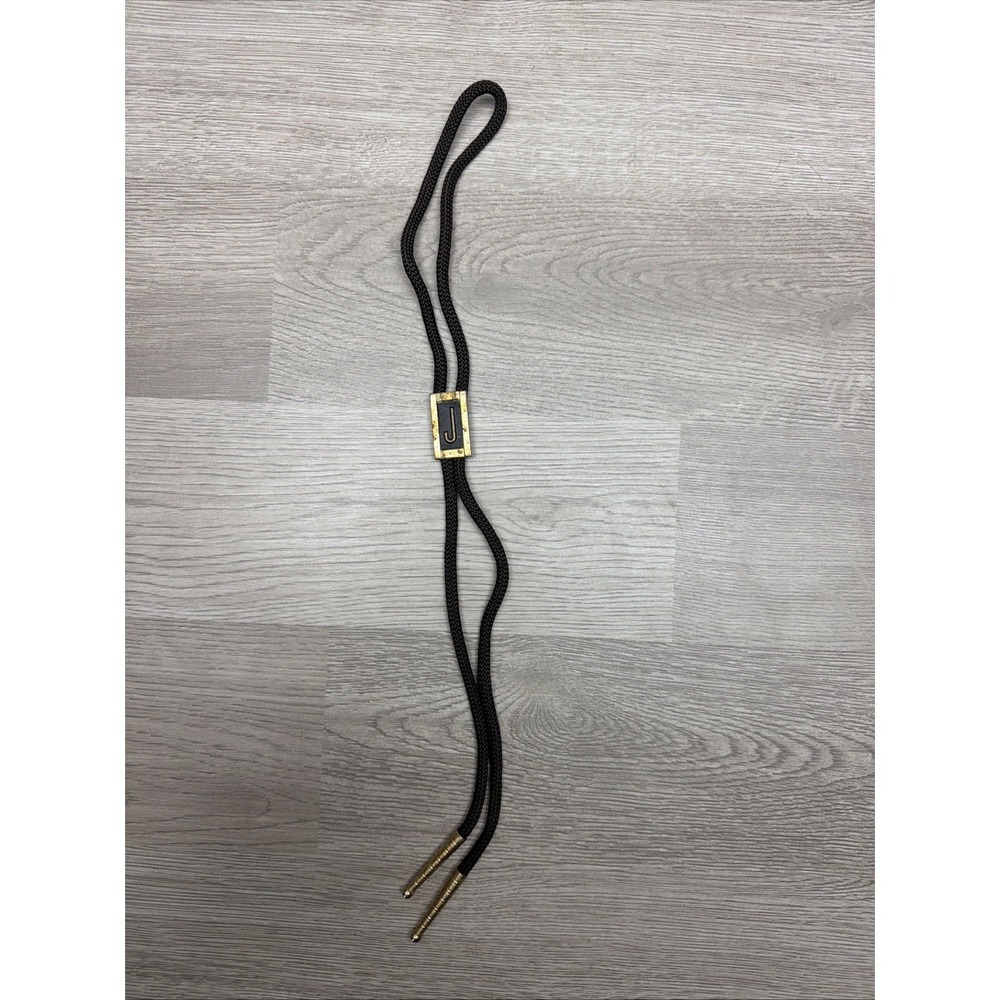 SWANK Brown Rope/ Initial J /Silver/Gold Tone Vintage Bolo Tie Very Nice